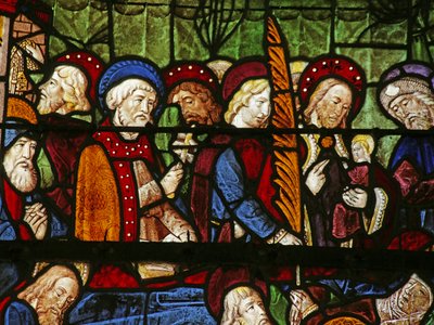 Vidriera que representa a los Apóstoles en la Muerte de la Virgen de French School